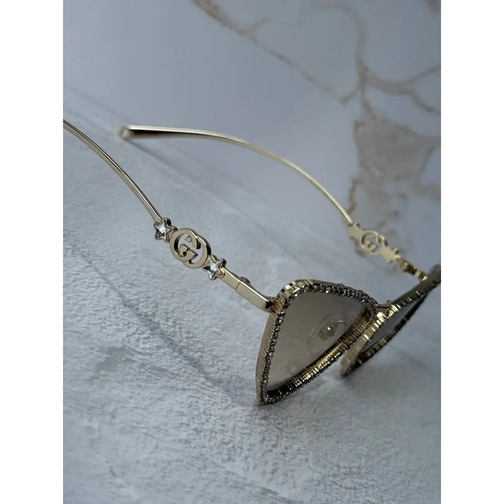 NEW Gucci GG1569S Gold Cat Eye Crystal Sunglasses $1300